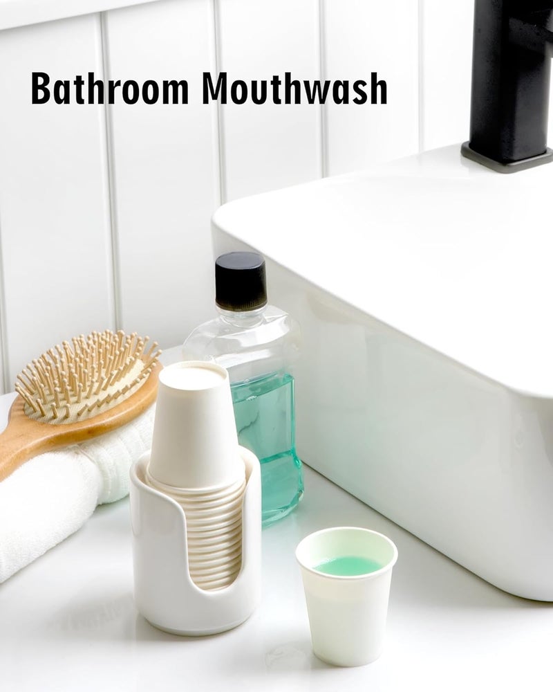 Viosuniu 3 oz Original Ceramic Bathroom Cup Dispenser with 5 PLA Paper Cups, Bathroom Essential Accessories for Mouthwash Holder on Bathroom Vanity Countertops (2 Pack, White) - Image 5